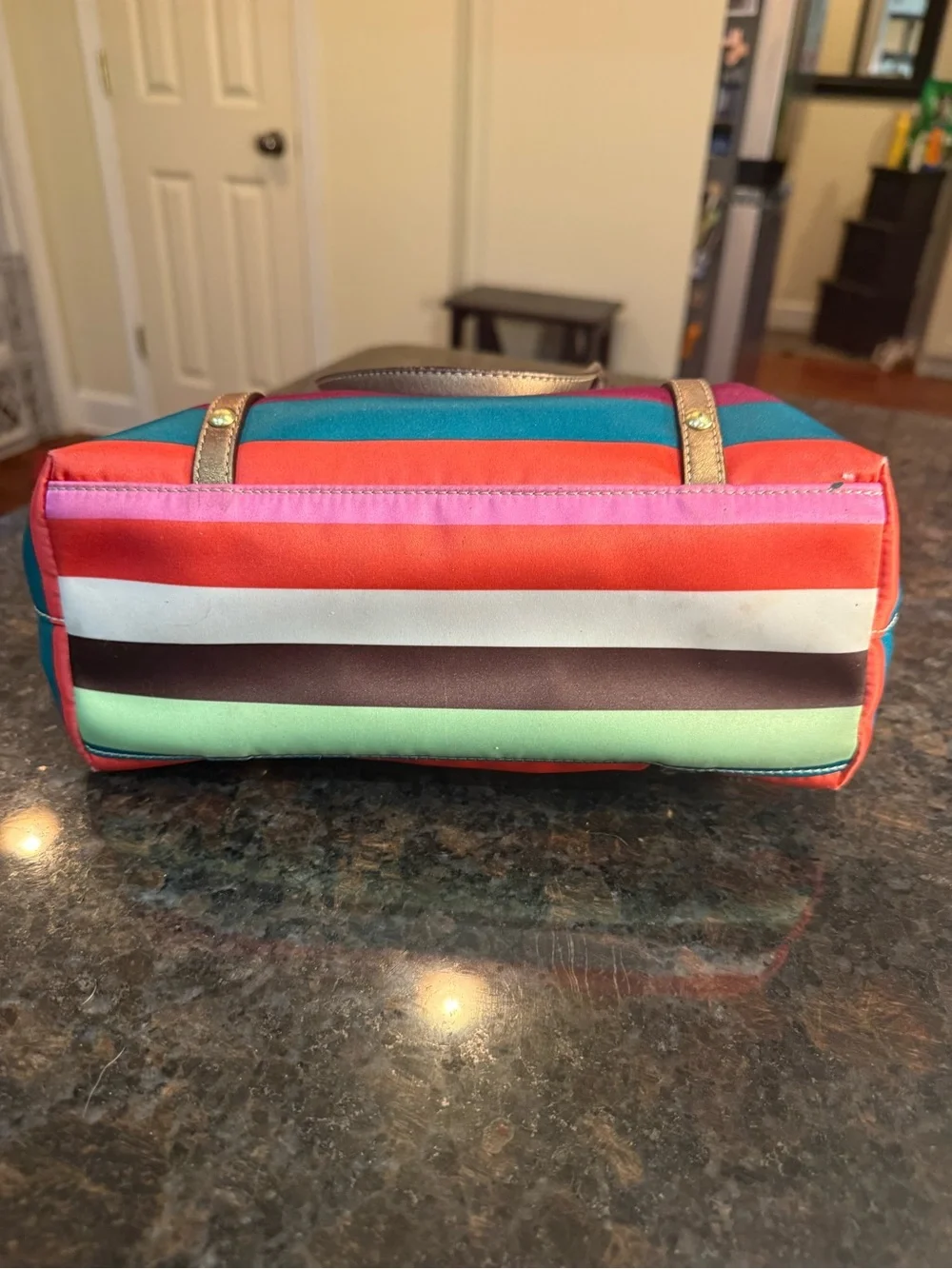 Coach Small Legacy Stripe Tote with Metallic Bronze Trim